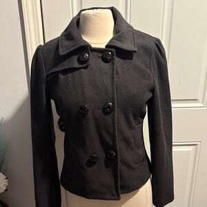 Elegant Black Double-Breasted Pea Coat